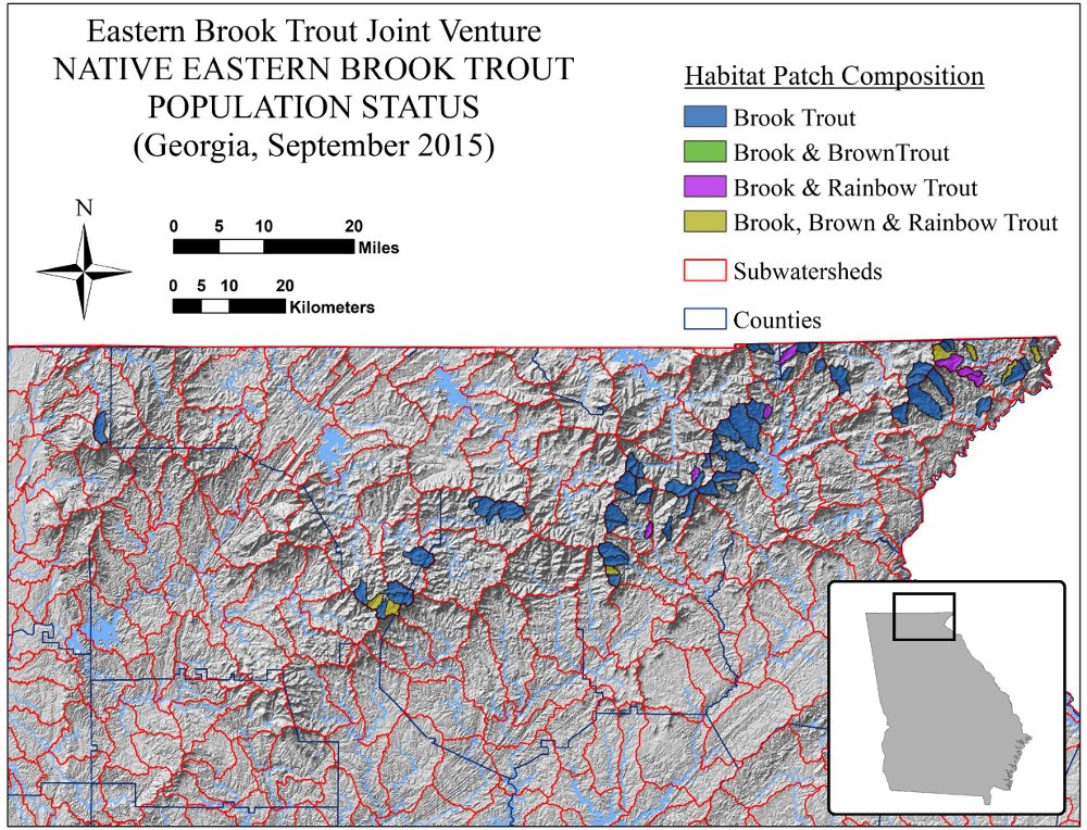 Brook trout distribution map for Georgia